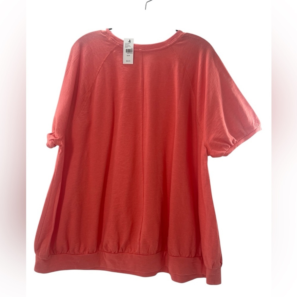 NWT Lane Bryant Puff Sleeve Open Crew Neck Women's Coral Top 22/24 - Picture 7 of 8
